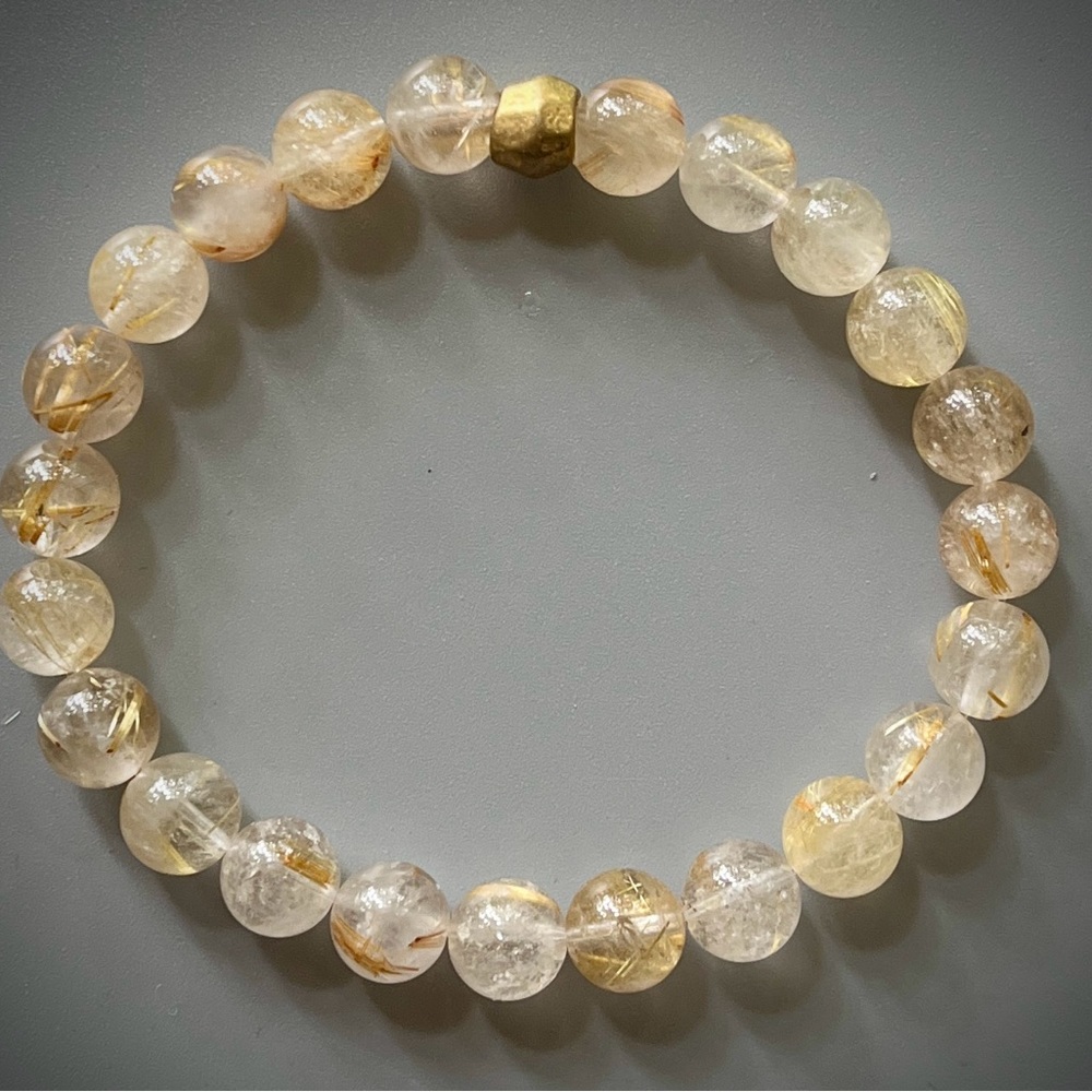 Golden Rutilated Quartz Handcrafted Bead Bracelet - Picture 3 of 5